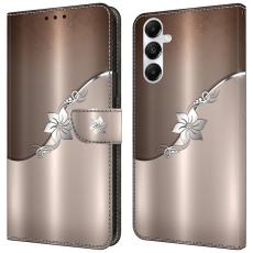 OEM - Samsung Galaxy A35 5G Skal &Auml;kta L&auml;der 3D M&ouml;nster - Silver Blomma