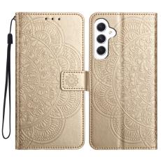 OEM - Samsung Galaxy A35 5G Skal Blomm&ouml;nster Flip St&auml;ll - Guld