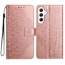 OEM - Samsung Galaxy A35 5G Skal Blomm&ouml;nster Flip St&auml;ll - Ros&eacute;guld