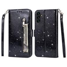 OEM - Samsung Galaxy A35 5G Skal Glitter St&auml;ll L&auml;der Drop-skydd - Svart