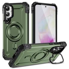 OEM - Samsung Galaxy A35 5G Skal Metall Linsskydd Kickstand Plast - Arm&eacute;gr&ouml;n