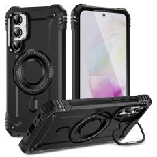 OEM - Samsung Galaxy A35 5G Skal Metall Linsskydd Kickstand Plast - Svart