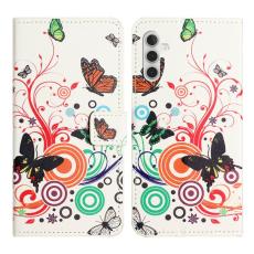 OEM - Samsung Galaxy A35 5G Skal M&ouml;nster F&auml;llbart St&auml;ll Konstl&auml;der - Vit / Fj&auml;rilar