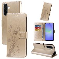 OEM - Samsung Galaxy A37 Pl&aring;nboksfodral Konstl&auml;der Blomtryck St&auml;ll - Guld