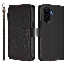 OEM - Samsung Galaxy A37 Pl&aring;nboksfodral Konstl&auml;der Blomtryck - Svart