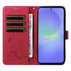 OEM - Samsung Galaxy A37 Pl&aring;nboksfodral Konstl&auml;der Kattm&ouml;nster - R&ouml;d