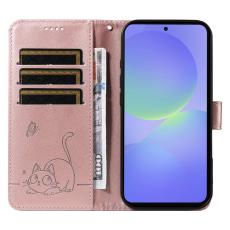 OEM - Samsung Galaxy A37 Pl&aring;nboksfodral Konstl&auml;der Kattm&ouml;nster - Ros&eacute;guld