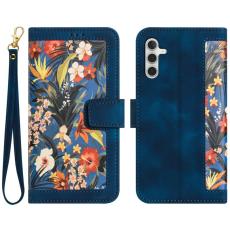OEM - Samsung Galaxy A55 5G Pl&aring;nboksfodral Konstl&auml;der Blomm&ouml;nster - Bl&aring;