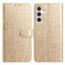 OEM - Samsung Galaxy A55 5G Pl&aring;nboksfodral Konstl&auml;der Daisy Pr&auml;gling - Guld