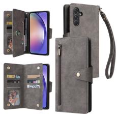 OEM - Samsung Galaxy A55 5G Pl&aring;nboksfodral Konstl&auml;der Flip Skydd - Gr&aring;