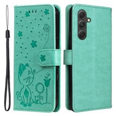 OEM - Samsung Galaxy A55 5G Pl&aring;nboksfodral Konstl&auml;der Katt Bi M&ouml;nster - Gr&ouml;n