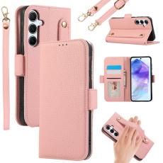 OEM - Samsung Galaxy A55 5G Pl&aring;nboksfodral Konstl&auml;der Kortfack - Rosa
