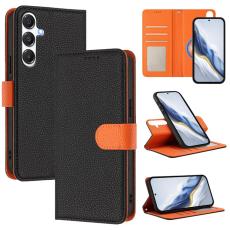OEM - Samsung Galaxy A55 5G Pl&aring;nboksfodral Konstl&auml;der Magnetiskt - Svart / Orange
