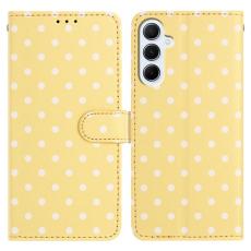 OEM - Samsung Galaxy A55 5G Pl&aring;nboksfodral Konstl&auml;der Polka Dot - Gul