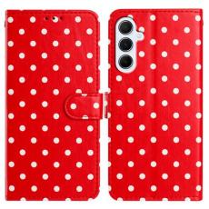 OEM - Samsung Galaxy A55 5G Pl&aring;nboksfodral Konstl&auml;der Polka Dot - R&ouml;d