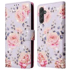 OEM - Samsung Galaxy A55 5G Pl&aring;nboksfodral Konstl&auml;der RFID Skydd - Rosablomma