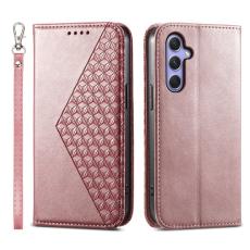 OEM - Samsung Galaxy A55 5G Pl&aring;nboksfodral Konstl&auml;der Rhombus - Ros&eacute;guld