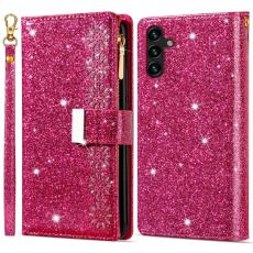 OEM - Samsung Galaxy A55 5G Pl&aring;nboksfodral Konstl&auml;der St&auml;ll Zipper - Rosa