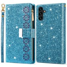 OEM - Samsung Galaxy A55 5G Pl&aring;nboksfodral Konstl&auml;der Stativ Glittrig - Bl&aring;