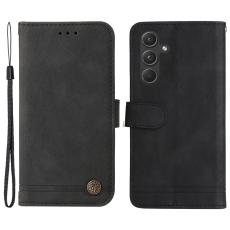 OEM - Samsung Galaxy A55 5G Pl&aring;nboksfodral Konstl&auml;der St&ouml;d - Svart