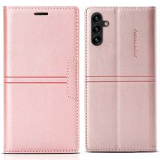 OEM - Samsung Galaxy A55 5G Pl&aring;nboksfodral Konstl&auml;der St&ouml;ts&auml;ker St&auml;ll - Ros&eacute;guld