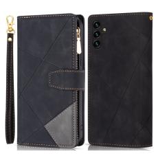 OEM - Samsung Galaxy A55 5G Pl&aring;nboksfodral Dragkedja F&auml;rgsplicing Konstl&auml;der - Svart