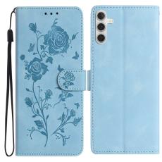 OEM - Samsung Galaxy A55 5G Pl&aring;nboksfodral Konstl&auml;der Rosm&ouml;nster - Ljusbl&aring;