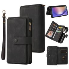 OEM - Samsung Galaxy A55 5G Pl&aring;nboksfodral Konstl&auml;der 15 Kortplatser - Svart