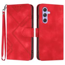 OEM - Samsung Galaxy A55 5G Pl&aring;nboksfodral Linjepr&auml;gling Konstl&auml;der - R&ouml;d