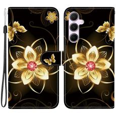 OEM - Samsung Galaxy A55 5G Pl&aring;nboksfodral M&ouml;nstertryck Konstl&auml;der Flip - Guldblomma