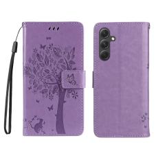 OEM - Samsung Galaxy A55 5G Pl&aring;nboksfodral Konstl&auml;der Katttr&auml;d M&ouml;nster - Lila