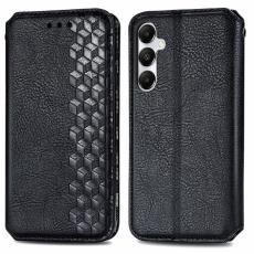 OEM - Samsung Galaxy A55 5G Pl&aring;nboksfodral Konstl&auml;der Rhombus Pr&auml;gling - Svart