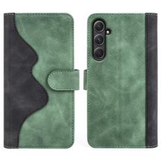 OEM - Samsung Galaxy A55 5G Pl&aring;nboksfodral Konstl&auml;der + TPU F&auml;rgsplicing - Gr&ouml;n