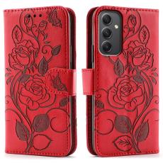 OEM - Samsung Galaxy A55 5G Pl&aring;nboksfodral St&auml;ll Impr&auml;ntad Rosfj&auml;ril Konstl&auml;der - R&ouml;d