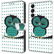 OEM - Samsung Galaxy A55 5G Skal 3D M&ouml;nster St&auml;ll &Auml;kta L&auml;der - Sovande Uggla