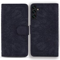 OEM - Samsung Galaxy A55 5G Skal &Auml;kta L&auml;der Blomm&ouml;nster - Svart