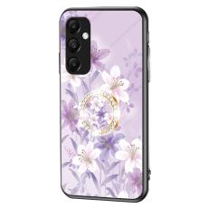 OEM - Samsung Galaxy A55 5G Skal Blomm&ouml;nster H&auml;rdat Glas - Lila Magnolia