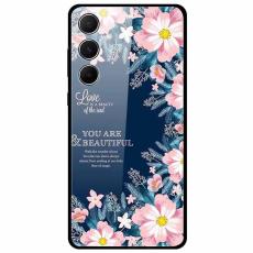 OEM - Samsung Galaxy A55 5G Skal H&auml;rdat Glas M&ouml;nster - Konstn&auml;rliga Blommor