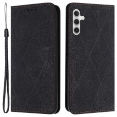 OEM - Samsung Galaxy A55 5G Mobilskal Imprignerat KonstL&auml;der St&auml;ll- Svart