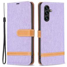 OEM - Samsung Galaxy A55 5G Skal Jeans Tyg Splicing &Auml;kta L&auml;der - Lila