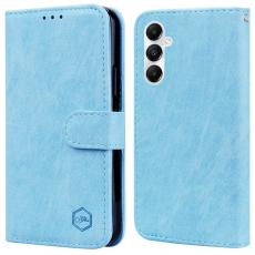 OEM - Samsung Galaxy A55 5G Skal PU L&auml;der St&auml;llfodral - Baby Bl&aring;