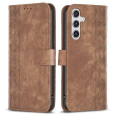 OEM - Samsung Galaxy A55 5G Skal Scratch-skyddat Impr. Rutigt &Auml;kta L&auml;der - Brun