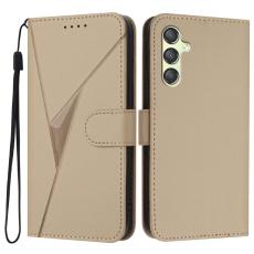 OEM - Samsung Galaxy A55 5G Skal Triangelpr&auml;gling &Auml;kta L&auml;der - Guld