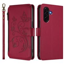 OEM - Samsung Galaxy A57 Pl&aring;nboksfodral Konstl&auml;der Blomtryck - Vinr&ouml;d