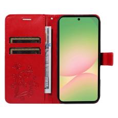 OEM - Samsung Galaxy A57 Pl&aring;nboksfodral Konstl&auml;der Blomm&ouml;nster - R&ouml;d