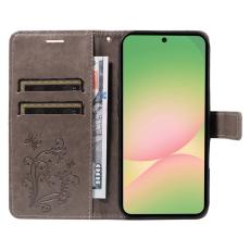 OEM - Samsung Galaxy A57 Pl&aring;nboksfodral Konstl&auml;der Blommor - Gr&aring;