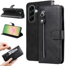 OEM - Samsung Galaxy A57 Pl&aring;nboksfodral Konstl&auml;der Med Dragkedja - Svart