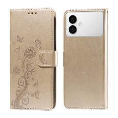 OEM - Samsung Galaxy S26 Edge Pl&aring;nboksfodral Konstl&auml;der Blomtryck St&auml;ll - Guld