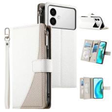 OEM - Samsung Galaxy S26 Edge Pl&aring;nboksfodral Dragkedja Konstl&auml;der Flip - Vit