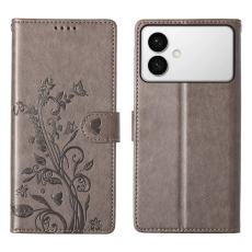 OEM - Samsung Galaxy S26 Edge Fodral Konstl&auml;der Fj&auml;ril Blomm&ouml;nster - Gr&aring;